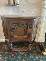 Oak Bros Old Charm, Pedestal Cabinet With Carved Details, Excellent Condition