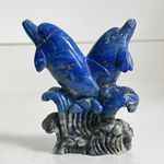 Vintage Carved Polished Lapis Lazuli Dolphins in Waves Figurine 9cm Tall 205g