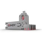 Lindy 40450 USB Port Blocker – Pack of 4 Pink with Key – ABS Material
