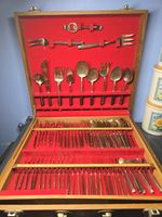Vintage Brass And Wood Cutlery Set  , Double Layer