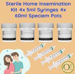 4x Home Insemination Kit 3x Sterile 5ml  Syringes 3x 60ml Speciem Pot