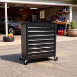 Steel Tool Chest Cart 7-Tier Drawers, Lockable with Wheels & Handle for Garage