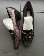 Vintage Barker Burgundy Oxblood & Black Leather Tassel Snaffle Heel Loafers Sz 6