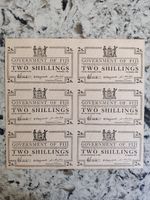 FIJI - Emergency Issue. 1942 Two Shillings - Uncut Sheet of 6.  UNC