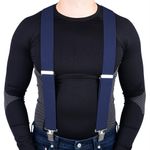 MENS BRACES X SHAPE HEAVY DUTY 50MM WIDE STRONG CLIPS ELASTIC SUSPENDERS BLUE UK