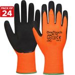 24 Orange Hi Vis Work Gloves Latex Coated Safety Grip Builders Gardening Roofing