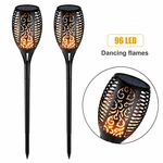 2x Solar LED Flame Torch Lights Waterproof Flickering Garden Outdoor Lamps 78cm