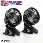 2pcs Mini Cooling Fan 3 Speeds USB Rechargeable Clip On Desk Portable UK STOCK