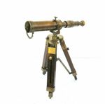 18" Brass Nautical Spyglass Polish Telescope With Brown Wooden Tripod Stand