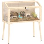 PawHut Wooden Hamster Cage, Gerbils Cage with Openable Top and Seesaws