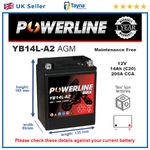 YB14L-A2 AGM Powerline Motorcycle Battery 12V 14Ah YB14LA2-AGM