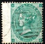 QV NICE USED 1/ DEEP GREEN SMALL CORNER LETTERS.