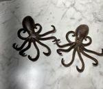 OCTOPUS CAST IRON WALL PLAQUE Nautical Beach Rustic Home Decor Key Hook Set/2