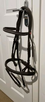 Kieffer Ergonomic Ultrasoft Padded Snaffle Cavesson Bridle & Reins Cob Brown