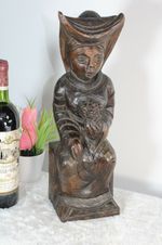 Antique wood carved mary burgundy statue 