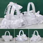 Style Wedding Flower Basket Lace Pearl Romantic White Flower Girl Basket