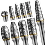 10PCS Tungsten Carbide Rotary Burr Set 1/4 Inch Shank Double Cut Metal Wood