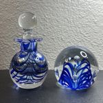 Stunning Vintage Joe Hamon glass Perfume Bottle 87/Tim Hamon Blue swirl Glass89 