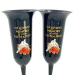 Set of 2 Mum and Dad Dove Rose Black Gold Loving Memory Grave Ground Spike Vases