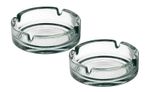 2 Round Glass Ashtray Stackable Clear Ash Tray Cigarette Smoking Home Pub Garden