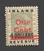 British Guiana QV Inland Revenue 1c on $4 1890 SG 210 Ship Definitive Mint Stamp