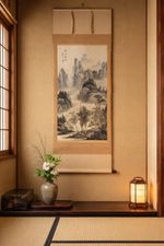 Original Vintage Japanese Hanging Scroll Kakejiku Landscape Mountain Stream Zen