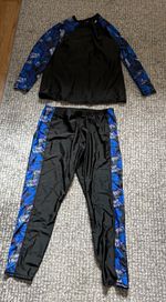 Women's Sunsuit Rash Vest & Swim Leggings Set, Long Sleeve, Black/Blue 3XL