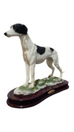Juliana Collection Greyhound Dog Figurine on Wooden Base  Black & White Ornament