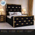 Gold Strip Bed Frame Plush Velvet Ottoman Storage Double, King, Super King