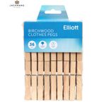 Elliott Hardwood Clothes Pegs with Metal Coil Spring 36 Count Hardwood, Beige