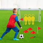 Kids Soccer Training Kit Football Goal Post Free Kick Mannequins Cones Ball Pump