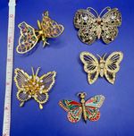 Lot of 5 BUTTERFLY brooches vintage estate jewelry Premiere Designs, Roman, ++