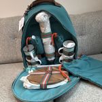 Fortnum & Mason Insulated Canvas Picnic Backpack Set Green 4 Person w/ Kit