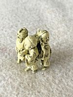 Japanese Netsuke Style Carving Three Figure Child Group Resin Miniature Signed