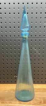 Vintage Blue Genie Bottle Decanter With Stopper 19"