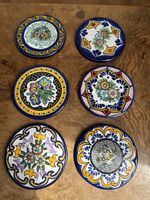 6x Hand-painted Talavera Pottery Coaster Puebla Mexico Floral 10cm Diameter