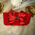 Red handmade Stretch Headband with Beaded Bow, Solid, One Size Christmas themed