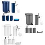 Bathroom Accessories Set 6pc 3L Pedal Bin Toilet Brush Soap Dispenser Tumblers 