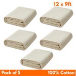 5 X Dust Sheets For Painting & Decorating 100% Cotton Dust Sheets Large (12x9ft)