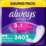 Always Dailies Panty Liners, Fresh & Protect, Normal, 240 Liners (60 x 4 Packs)