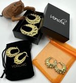 3Pairs Victorian 9ct Yellow Gold Spiked Oval Gypsy Creole Hoop Earrings Set