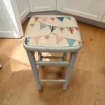 Vintage Mid Century Wooden Kitchen Stool Vinyl Top ~ Distressed finish
