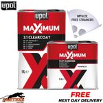 U-POL MAXIMUM 2K HS CLEARCOAT LACQUER 5 LTR - & FAST HARDENER KIT 7.5L +STRAINER
