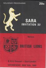 British Lions v SARA Invitation XV  - 27 May 1980 RUGBY PROGRAMME
