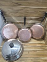 Vintage 1801 Revere Ware 3-Piece Skillet Set & Lids (8", 9", 10") Copper-clad 