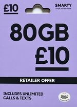 SMARTY Pay As You Go SIM Card – 80GB Data – Unlimited UK Calls & Texts – £10