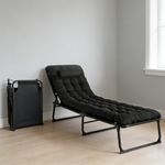 Portable Camping Bed Adults Folding Cots Sun Lounger Guest Bed Black Beds + Mat
