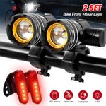 2X Mountain Bike Lights USB Rechargeable Bicycle LED Torch Front Rear Lamp Set