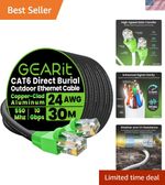 Next-Gen 30M Cat6 Outdoor Ethernet Cable - 10 Gbps, Direct Burial, Rugged Design