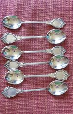 Set of 6 Art Nouveau Design Tea Spoons. Solid 800 Silver. Hallmarked.55g . 10cm